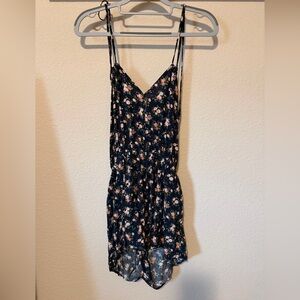 Forever 21 Navy Floral V-Neck Dress with Pink Accents